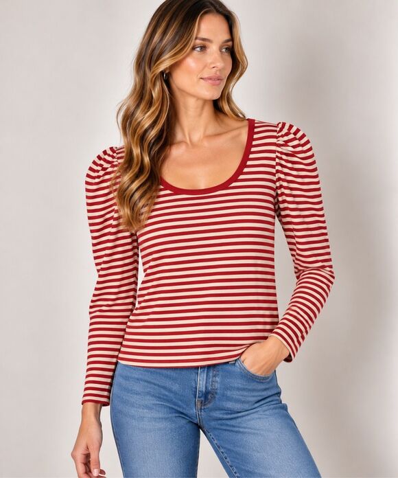 Marc Jacobs Tops - Marc Jacobs Striped Puff Long Sleeve Top Size XS Red White 100% Cotton
